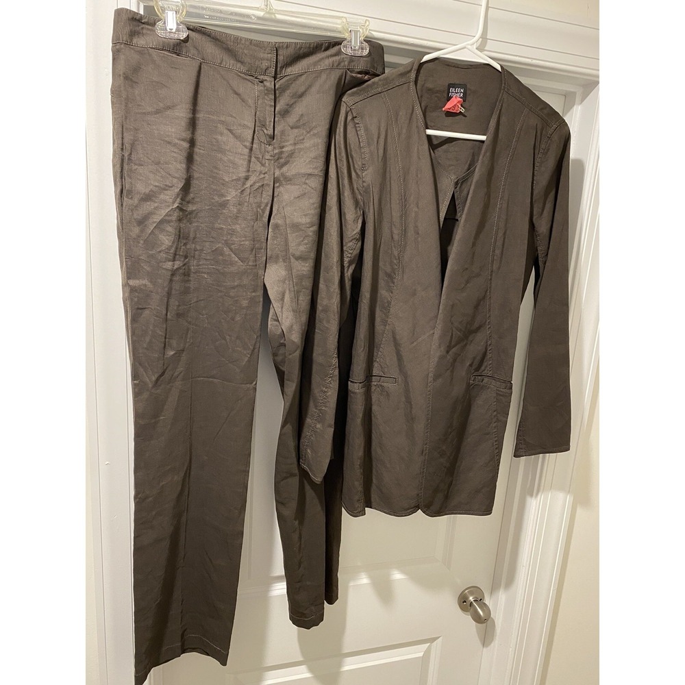 Eileen Fisher Womens Linen Blend Pant Suit Open Top Pants Brown Size Small S